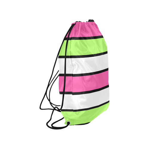 Hot Pink, Lime Green, Black and White Stripes Small Drawstring Bag Model 1604 (Twin Sides) 11"(W) * 17.7"(H)