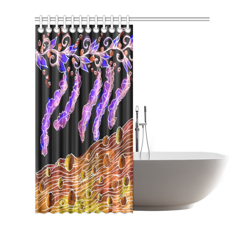 Psychedelic Purple Vines, Flowing Golden River Shower Curtain 72"x72"