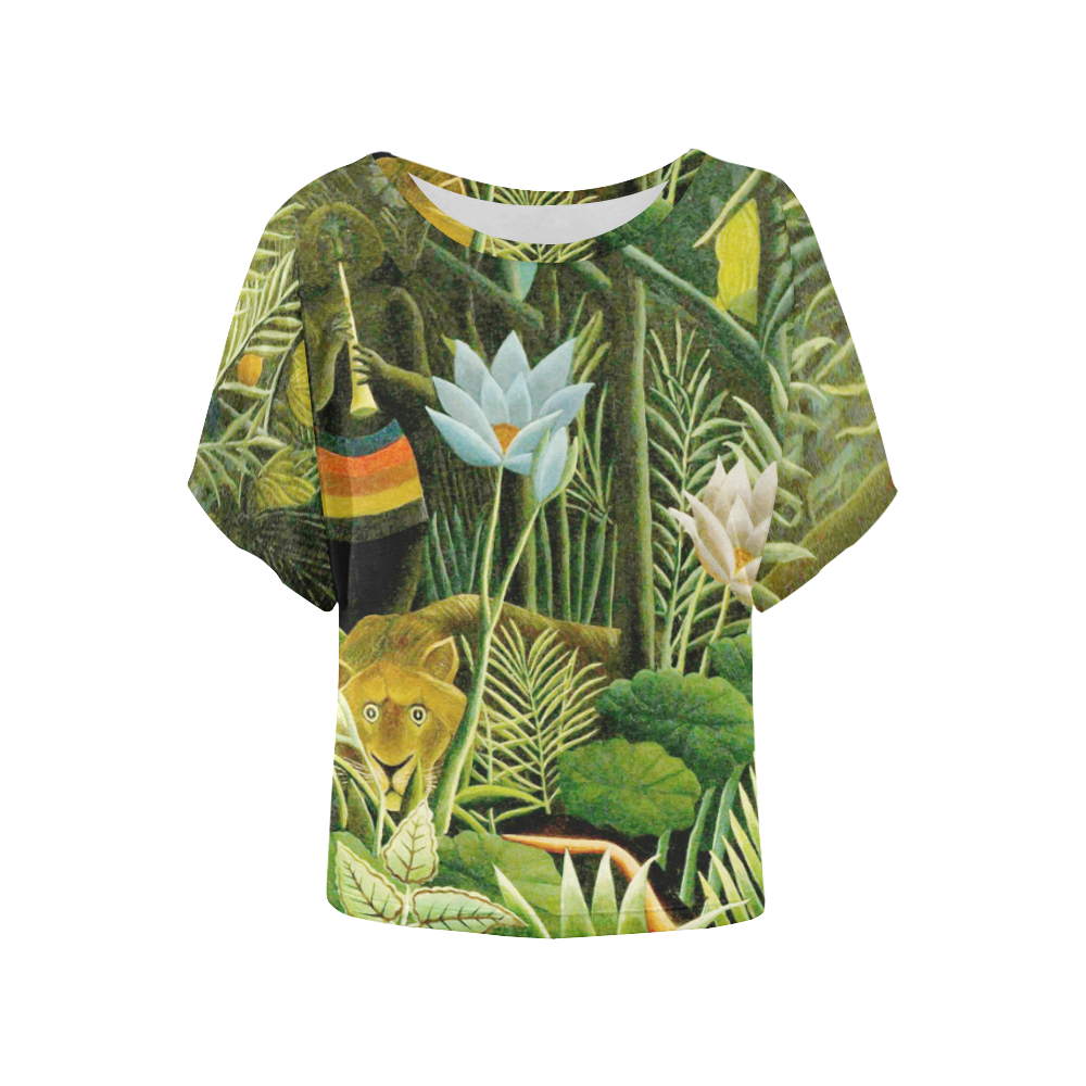 The Dream Henri Rousseau Jungle Animals Women's Batwing-Sleeved Blouse T shirt (Model T44)