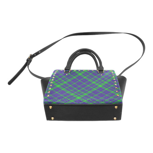 Diagonal Green & Purple Plaid Hipster Style Rivet Shoulder Handbag (Model 1645)