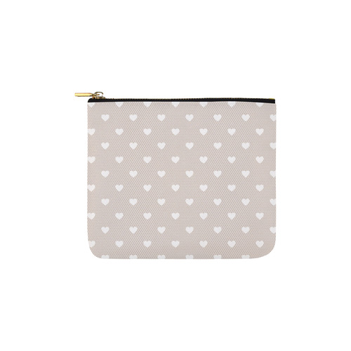White Hearts Pattern on Grey, Lace Effect Carry-All Pouch 6''x5''