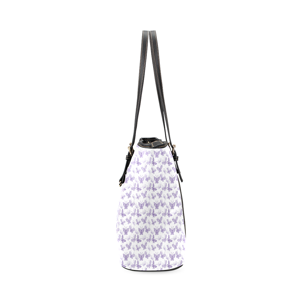 Cute Purple Butterflies Leather Tote Bag/Large (Model 1640)