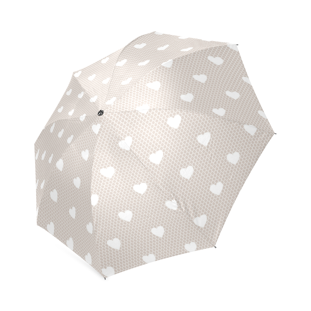 White Hearts Pattern on Grey, Lace Effect Foldable Umbrella (Model U01)