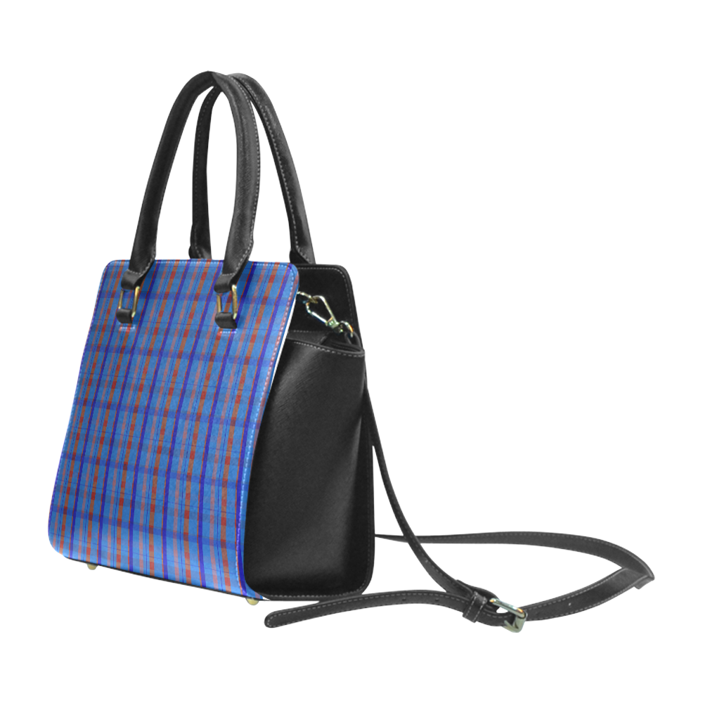 Royal Blue Plaid Hipster Style Rivet Shoulder Handbag (Model 1645)