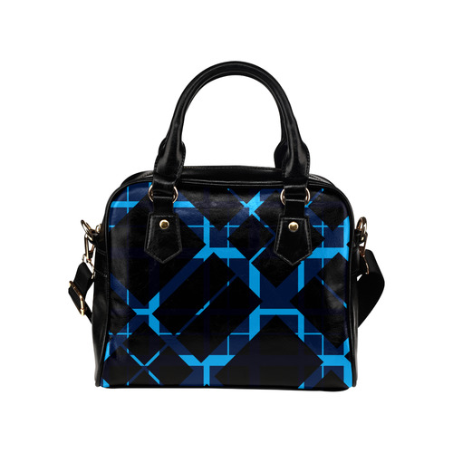 Diagonal Blue & Black Plaid Hipster Style Shoulder Handbag (Model 1634)