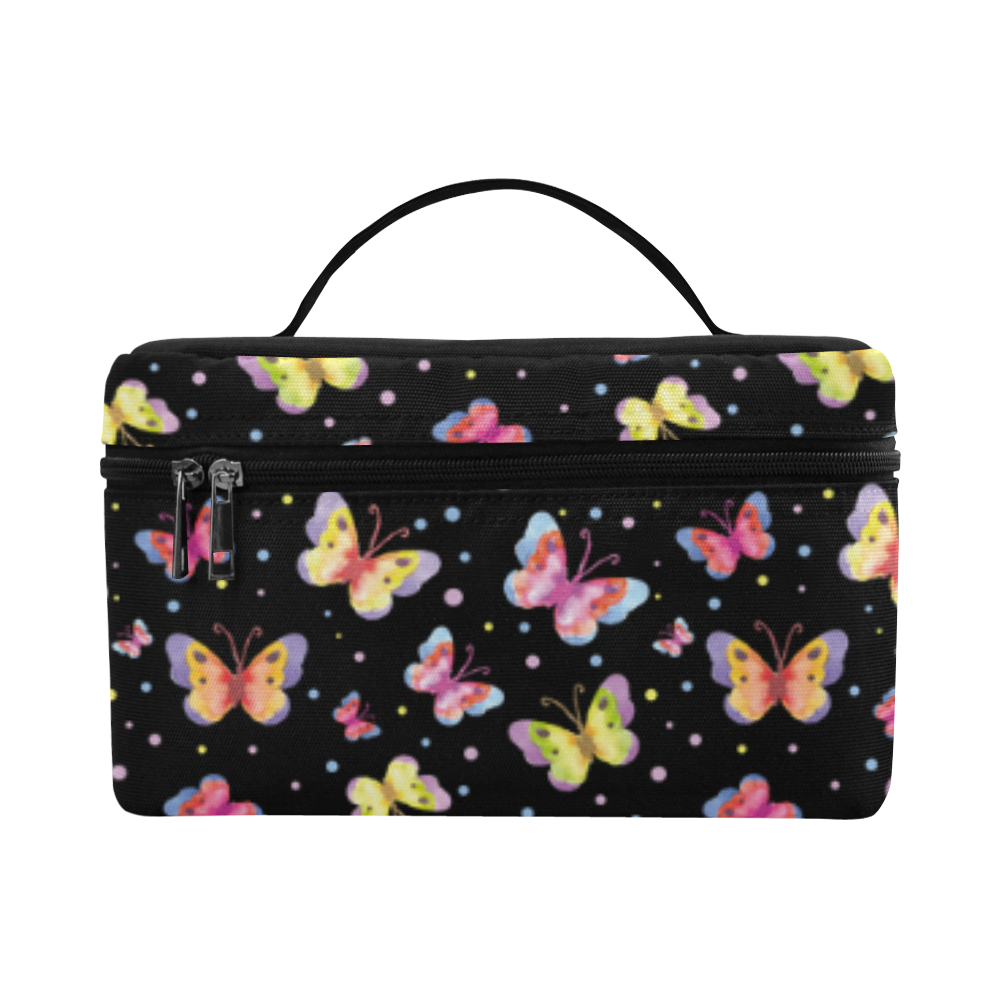 Watercolor Butterflies Black Edition Cosmetic Bag/Large (Model 1658)