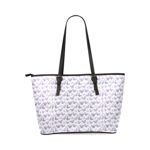 Cute Purple Butterflies Leather Tote Bag/Large (Model 1640)