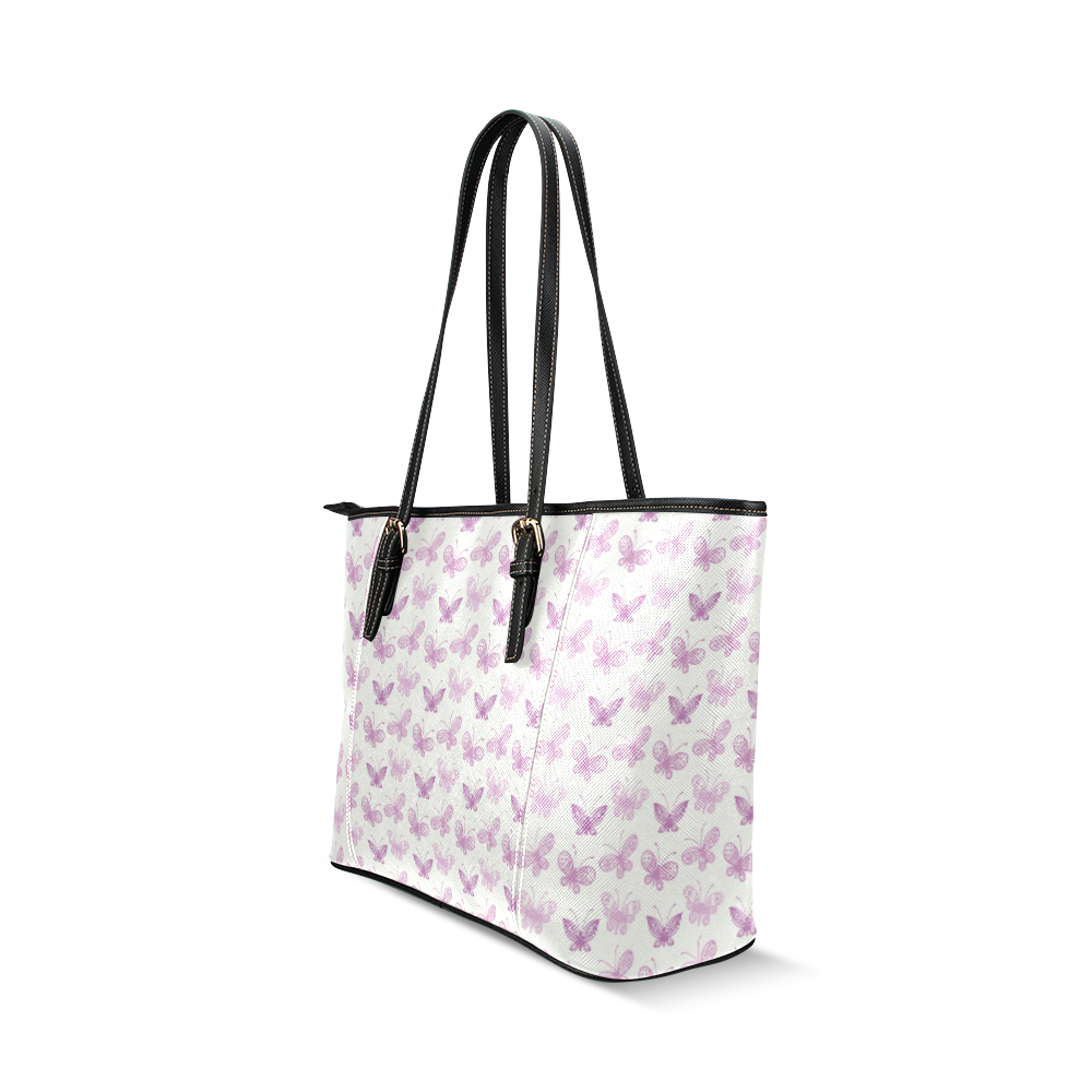 Fantastic Pink Butterflies Leather Tote Bag/Large (Model 1640)