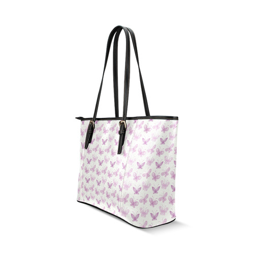 Fantastic Pink Butterflies Leather Tote Bag/Large (Model 1640)