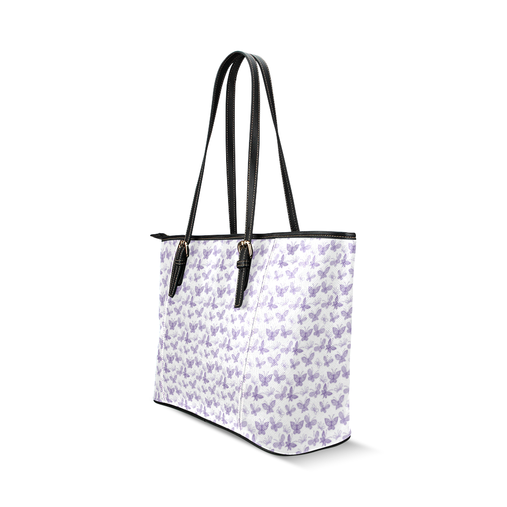 Cute Purple Butterflies Leather Tote Bag/Large (Model 1640)