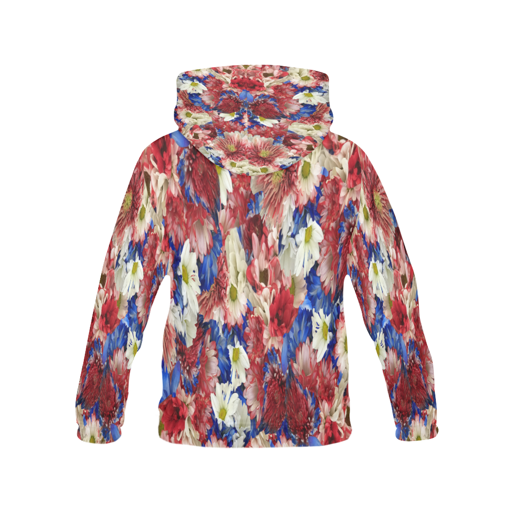 Red White Blue Flora All Over Print Hoodie for Women (USA Size) (Model H13)