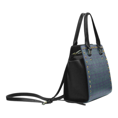 Green Plaid Rock Style Rivet Shoulder Handbag (Model 1645)