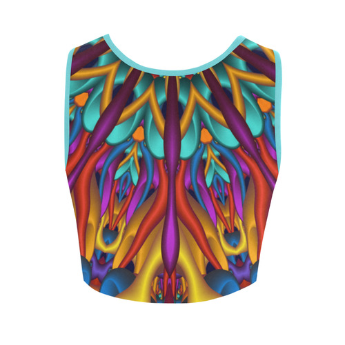 Crazy psychedelic 3D fractal mandala Cyan Edging Version Women's Crop Top (Model T42)