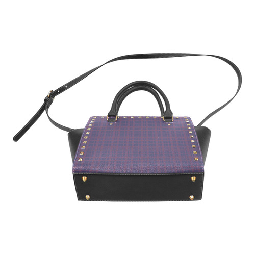 Purple Plaid Rock Style Rivet Shoulder Handbag (Model 1645)