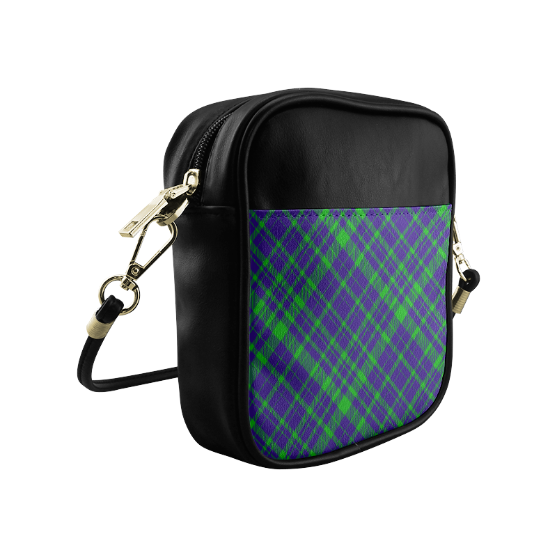 Diagonal Green & Purple Plaid Modern Style Sling Bag (Model 1627)