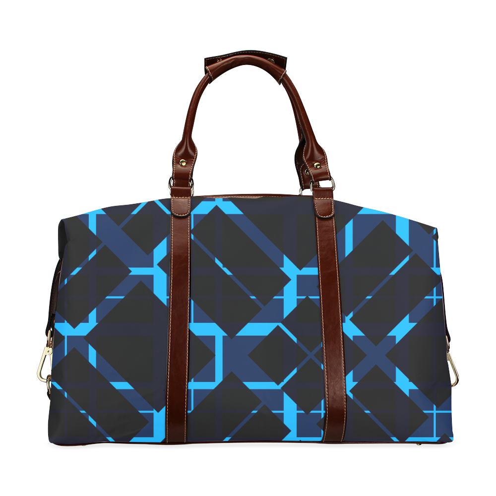 Diagonal Blue & Black Plaid Modern Style Classic Travel Bag (Model 1643)