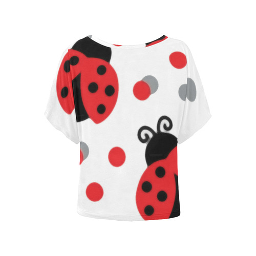 Cute Ladybug Pattern Red Black Women's Batwing-Sleeved Blouse T shirt (Model T44)
