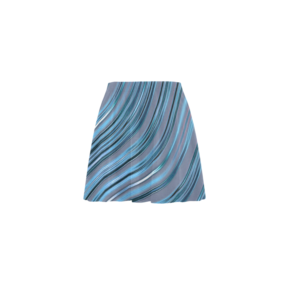 Metallic Turquoise Blue Waves Mini Skating Skirt (Model D36)