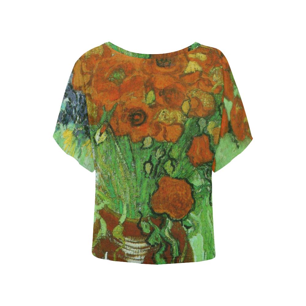 Van Gogh Red Poppies and Daisies Women's Batwing-Sleeved Blouse T shirt (Model T44)