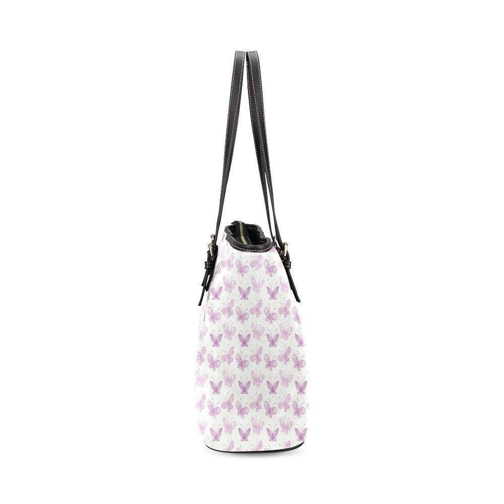 Fantastic Pink Butterflies Leather Tote Bag/Large (Model 1640)