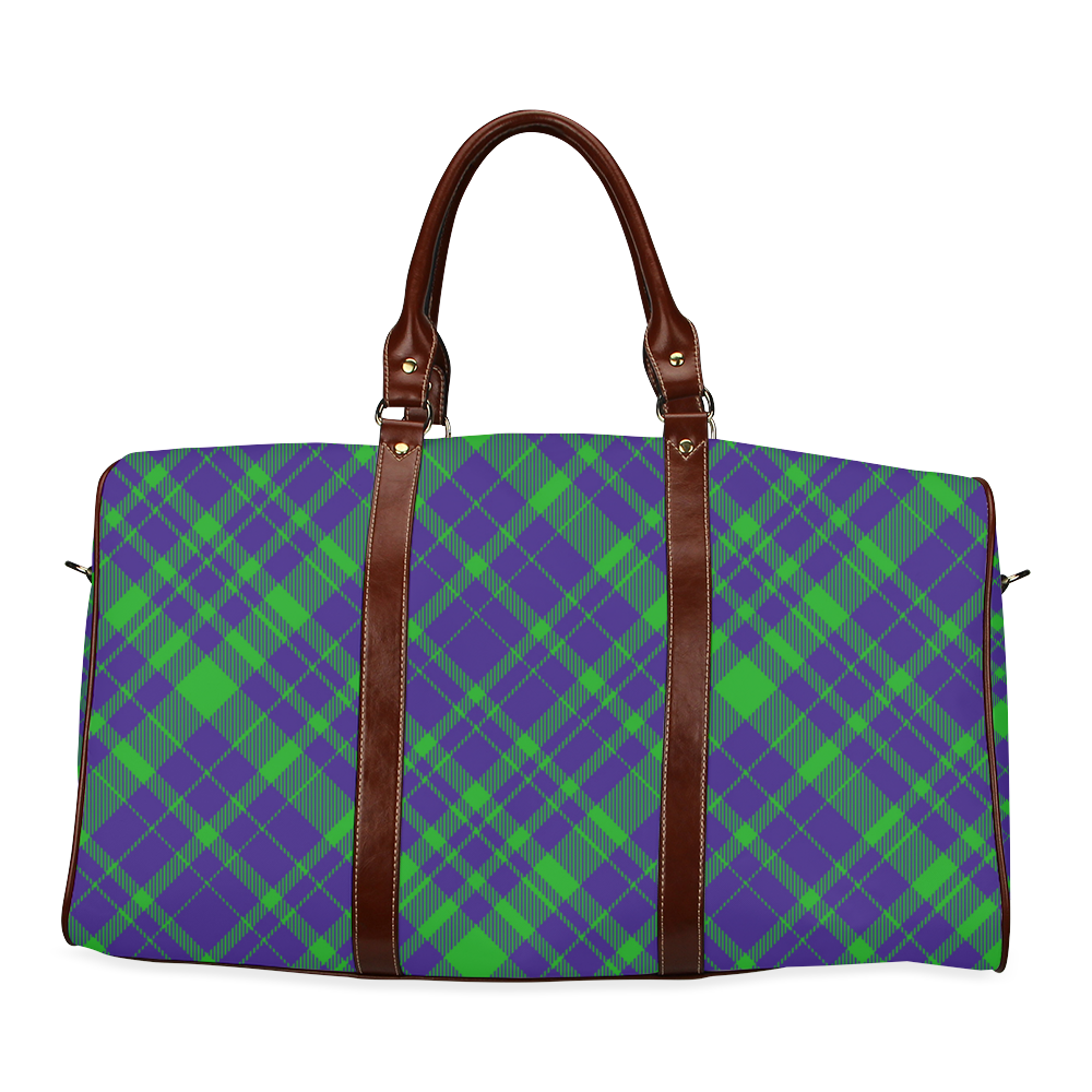 Diagonal Green & Purple Plaid Modern Style Waterproof Travel Bag/Large (Model 1639)