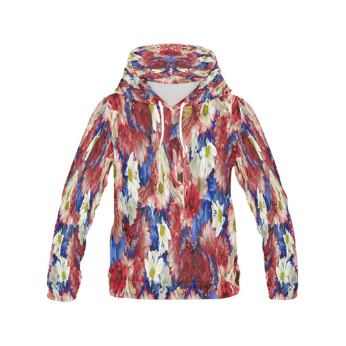 Red White Blue Flora All Over Print Hoodie for Women (USA Size) (Model H13)
