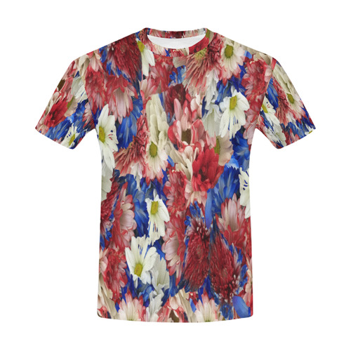 Red White Blue Flora All Over Print T-Shirt for Men (USA Size) (Model T40)