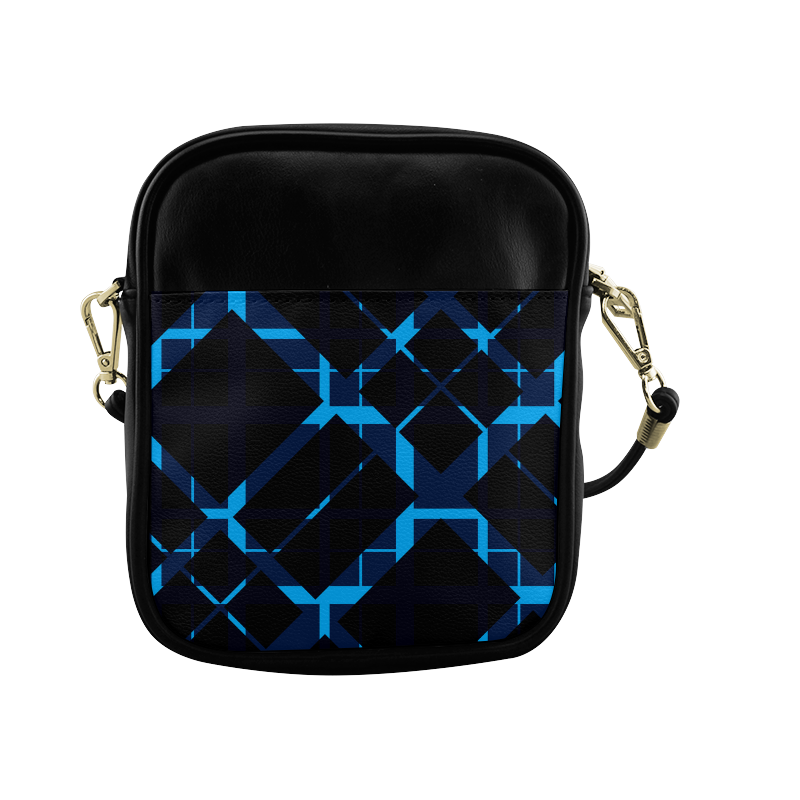 Diagonal Blue & Black Plaid Modern Style Sling Bag (Model 1627)