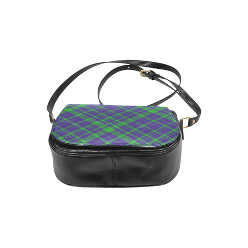 Diagonal Green & Purple Plaid Hipster Style Classic Saddle Bag/Large (Model 1648)