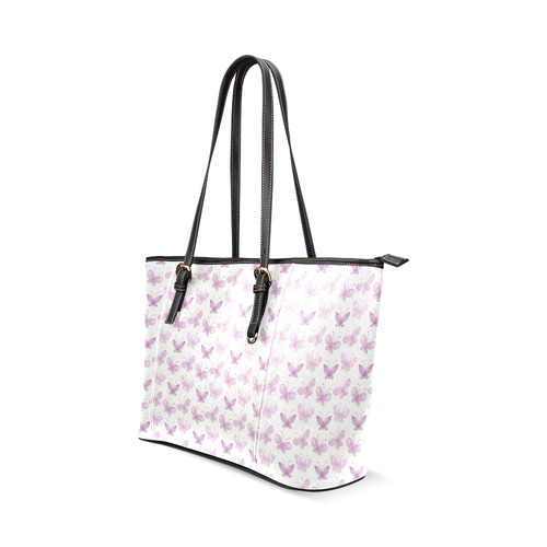 Fantastic Pink Butterflies Leather Tote Bag/Large (Model 1640)