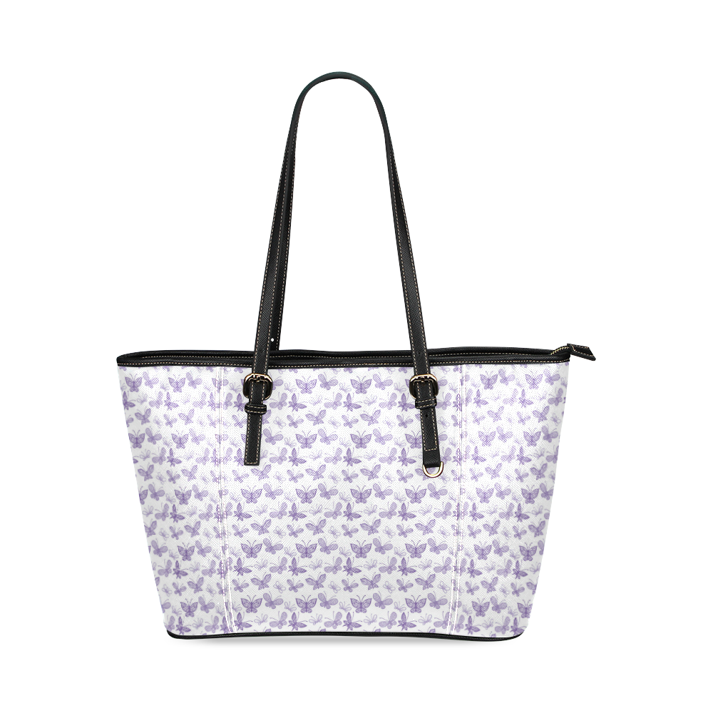 Cute Purple Butterflies Leather Tote Bag/Large (Model 1640)