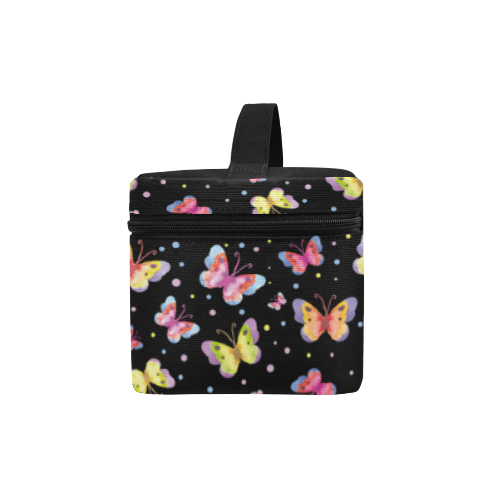Watercolor Butterflies Black Edition Cosmetic Bag/Large (Model 1658)