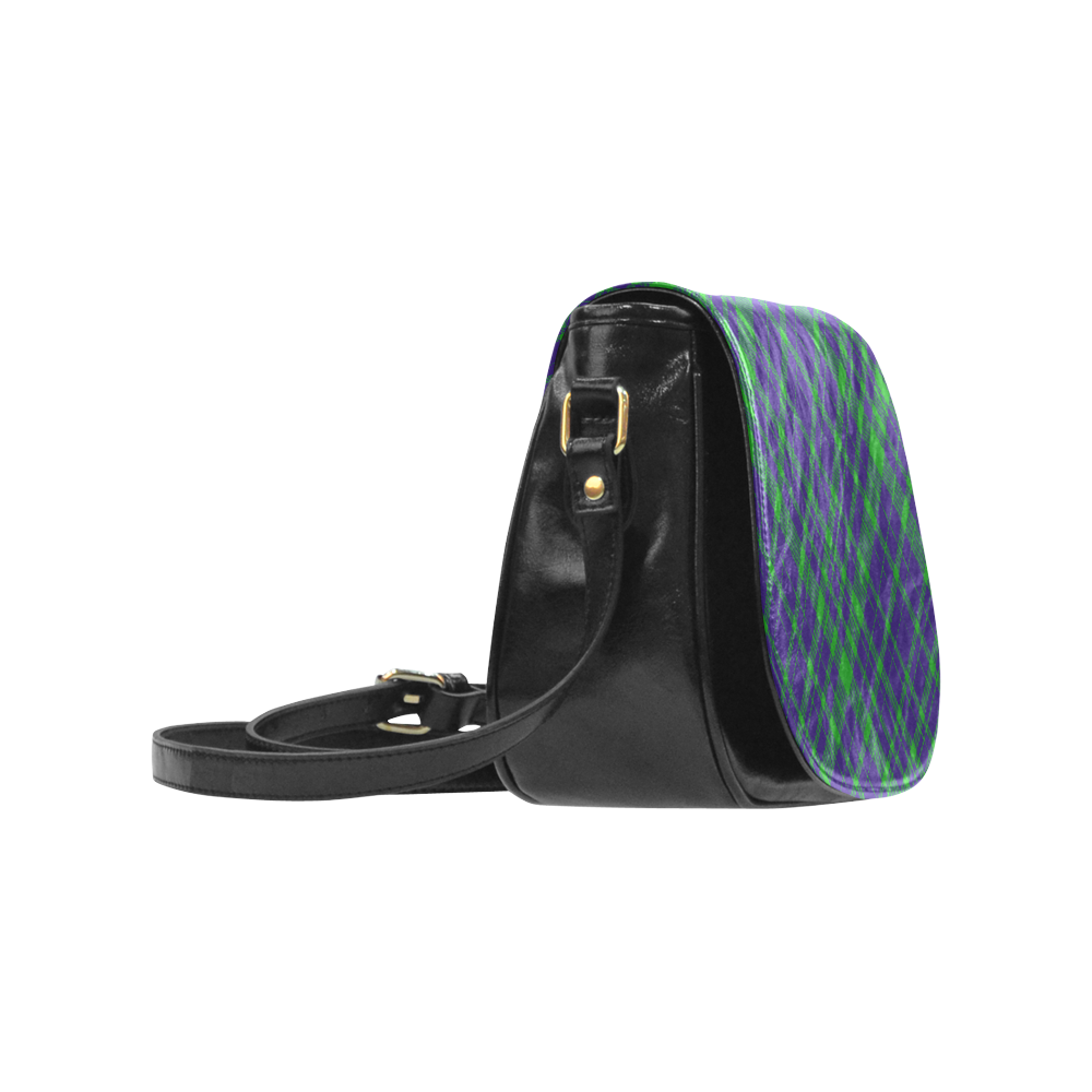 Diagonal Green & Purple Plaid Hipster Style Classic Saddle Bag/Large (Model 1648)