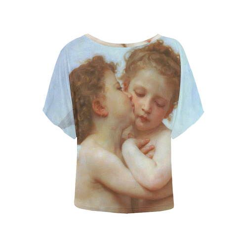 Bouguereau First Kiss Angels Women's Batwing-Sleeved Blouse T shirt (Model T44)