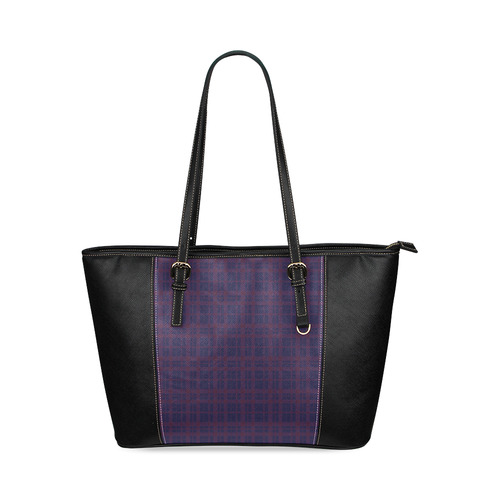 Purple Plaid Rock Style Leather Tote Bag/Large (Model 1640)