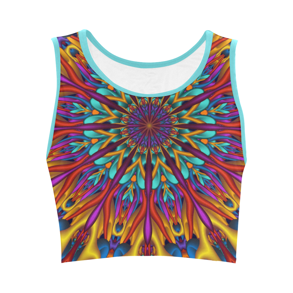 Amazing colors fractal mandala Cyan Edging Version Women's Crop Top (Model T42)