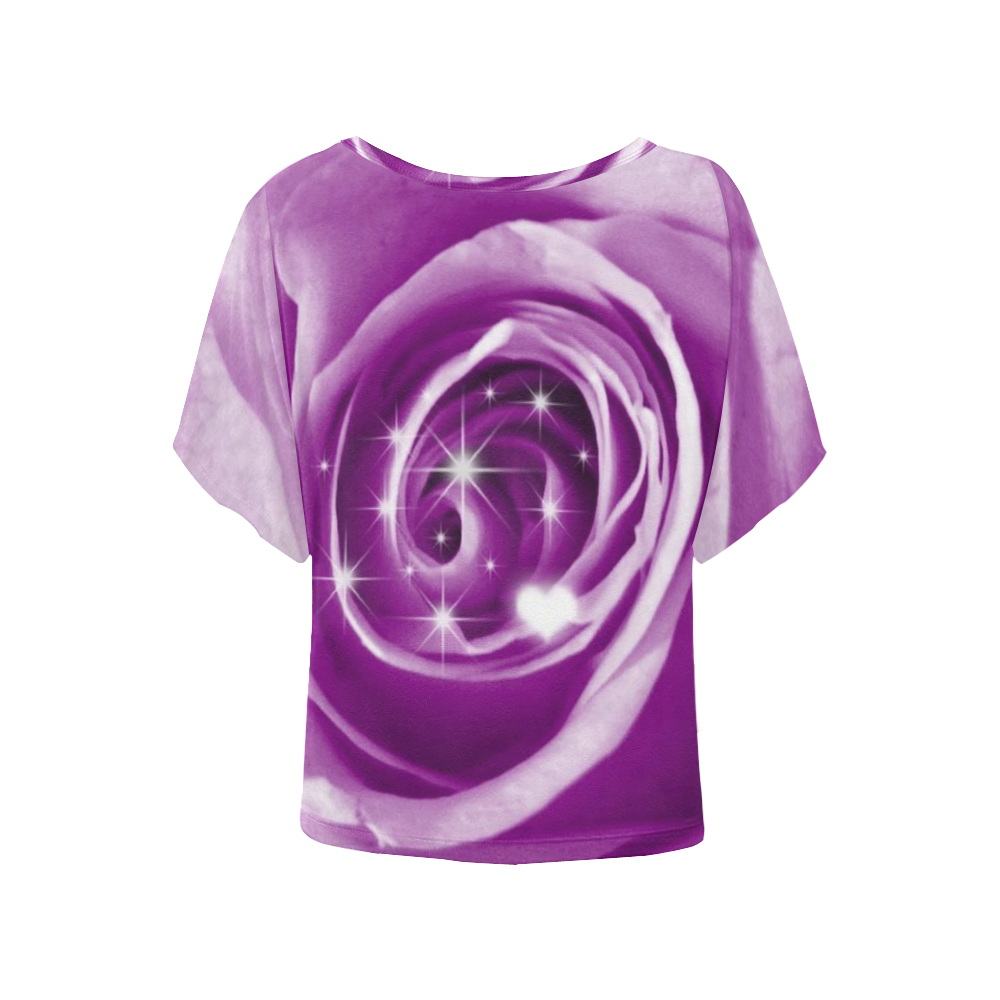 trendy bling on rose,lilac Women's Batwing-Sleeved Blouse T shirt (Model T44)