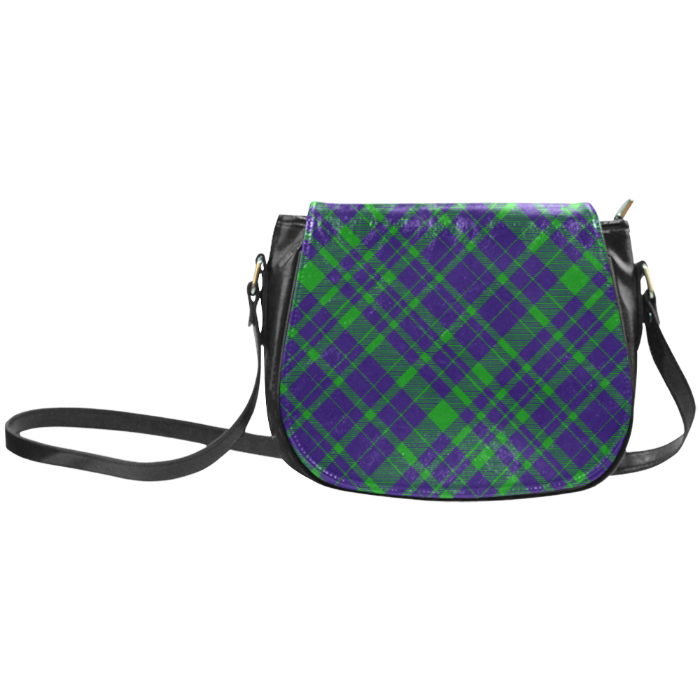 Diagonal Green & Purple Plaid Hipster Style Classic Saddle Bag/Small (Model 1648)