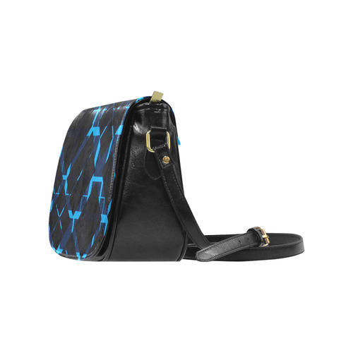 Diagonal Blue & Black Plaid Hipster Style Classic Saddle Bag/Large (Model 1648)