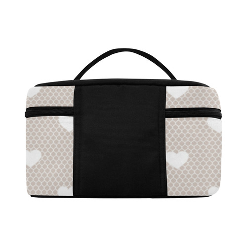 White Hearts Pattern on Grey, Lace Effect Cosmetic Bag/Large (Model 1658)