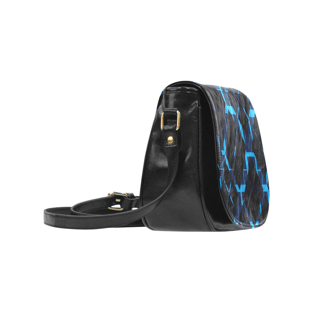Diagonal Blue & Black Plaid Hipster Style Classic Saddle Bag/Large (Model 1648)