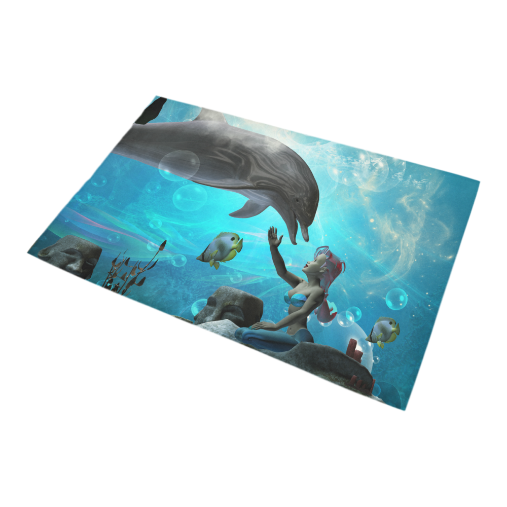 Dolphin with bautiful mermaid Bath Rug 20''x 32''