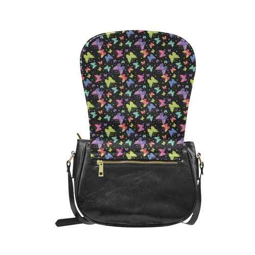 Colorful Butterflies Black Edition Classic Saddle Bag/Small (Model 1648)