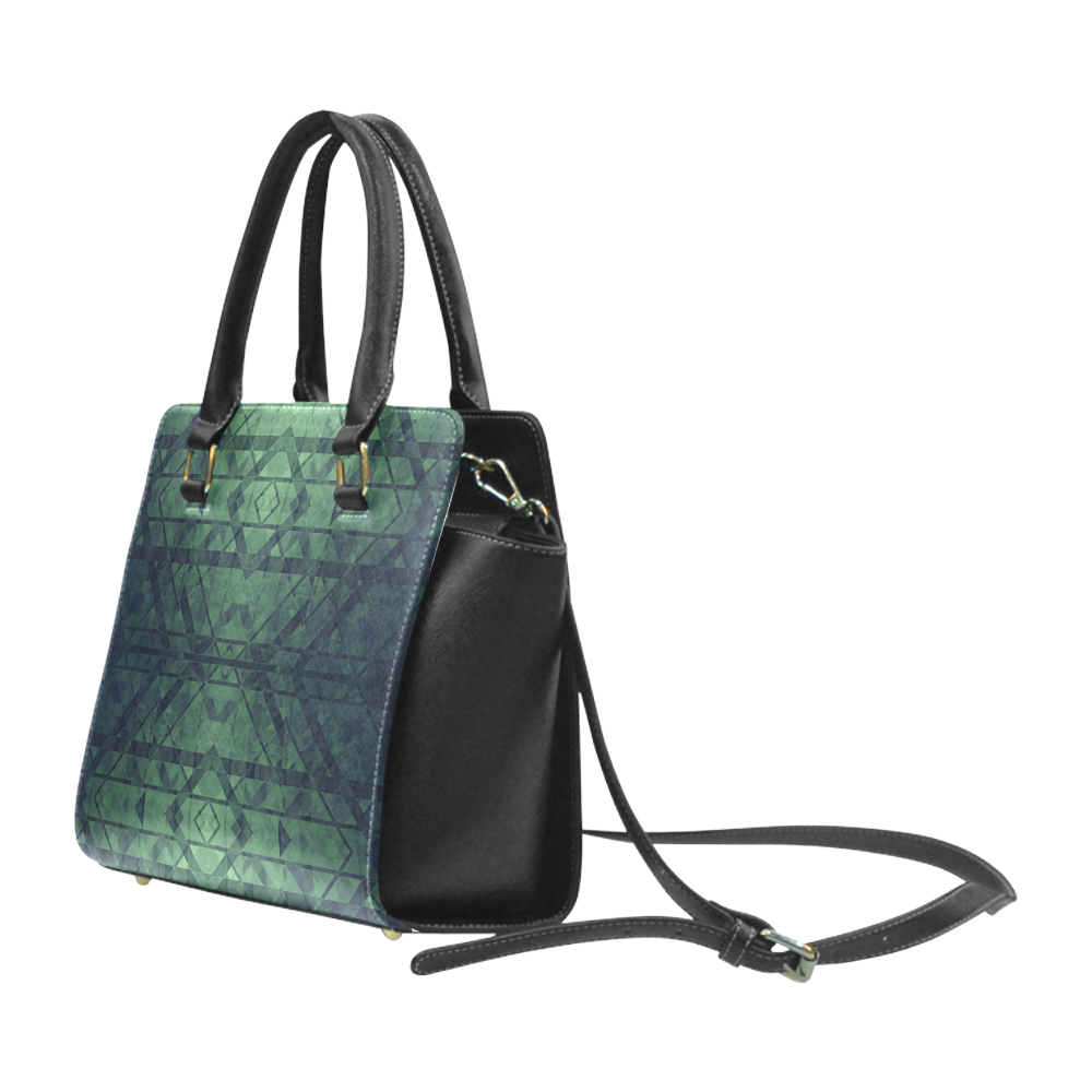 Sci-Fi Green Monster  Geometric design Rivet Shoulder Handbag (Model 1645)