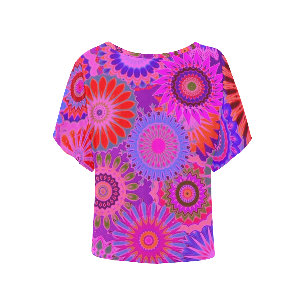 Funky flowers C Women's Batwing-Sleeved Blouse T shirt (Model T44)