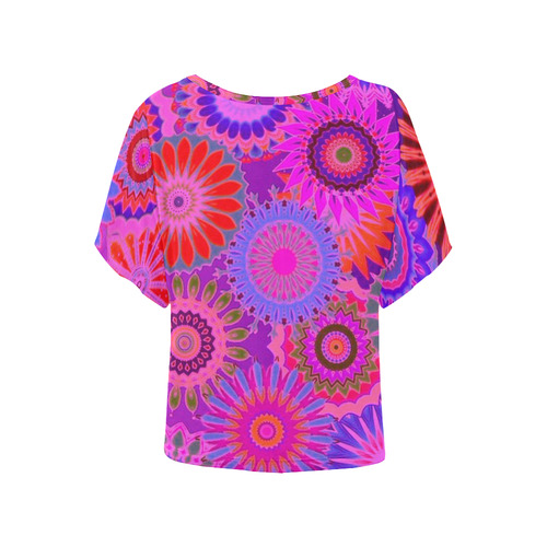 Funky flowers C Women's Batwing-Sleeved Blouse T shirt (Model T44)