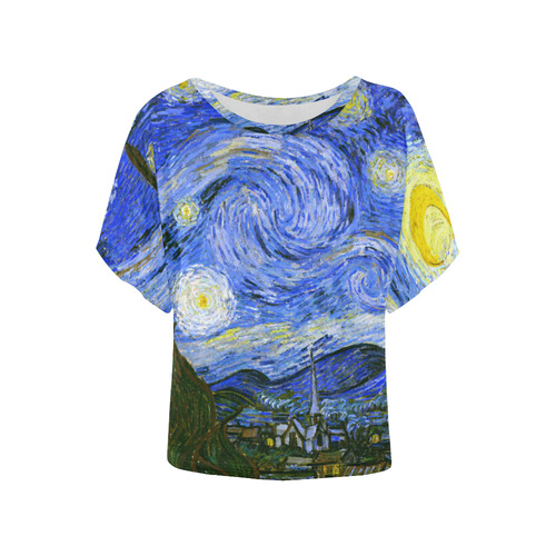 Van Gogh Starry Night Women's Batwing-Sleeved Blouse T shirt (Model T44)