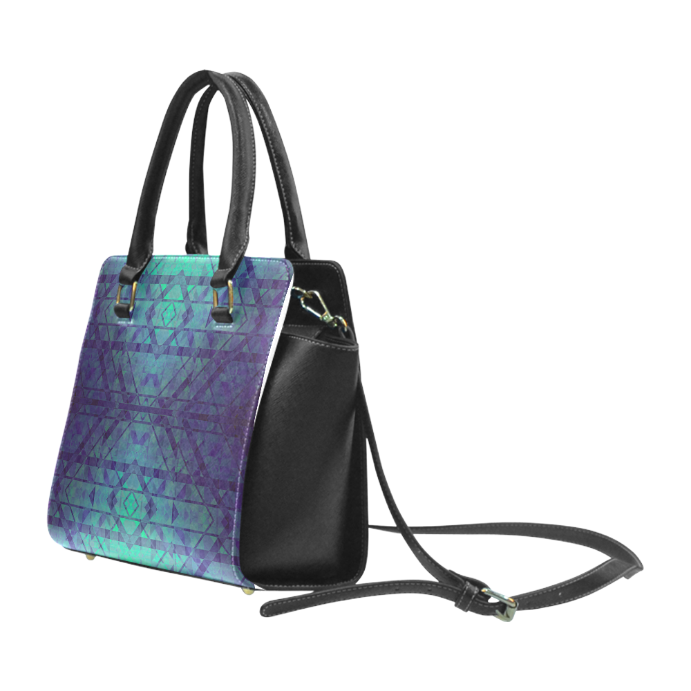 Sci-Fi Dream Blue Geometric design Rivet Shoulder Handbag (Model 1645)