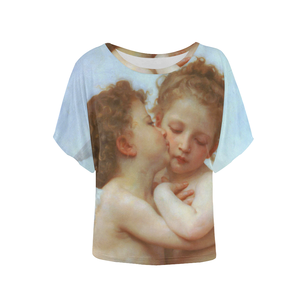 Bouguereau First Kiss Angels Women's Batwing-Sleeved Blouse T shirt (Model T44)