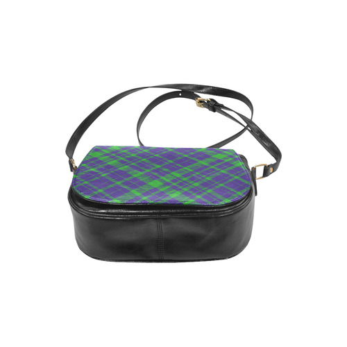 Diagonal Green & Purple Plaid Hipster Style Classic Saddle Bag/Small (Model 1648)